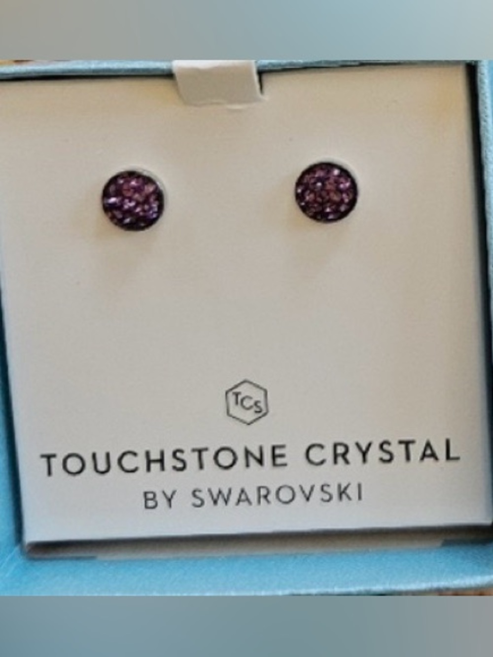 NIB Touchstone Crystal “Feb Birthstone Earrings” (Amethyst), Retired [MSRP $45] - Picture 3 of 8
